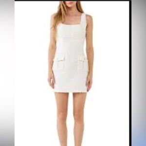 ENDLESS ROSE REVOLVE White Tweed Mini Dress front pockets Small NWT‎
